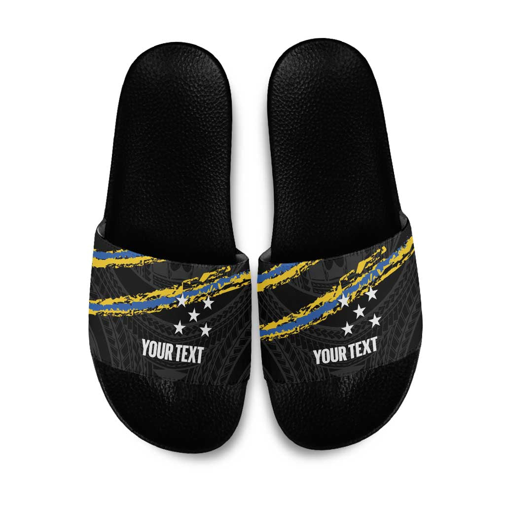 Kings Solomon Islands Football Custom Slide Sandals Come On Solomons Polynesian Grunge Style LT14 Black - Polynesian Pride