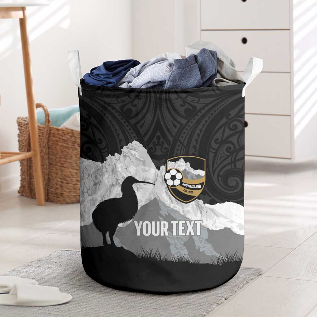 New Zealand South Island Football Custom Laundry Basket Aoraki Mount Cook With Kiwi Maori Pattern LT14 Black - Polynesian Pride