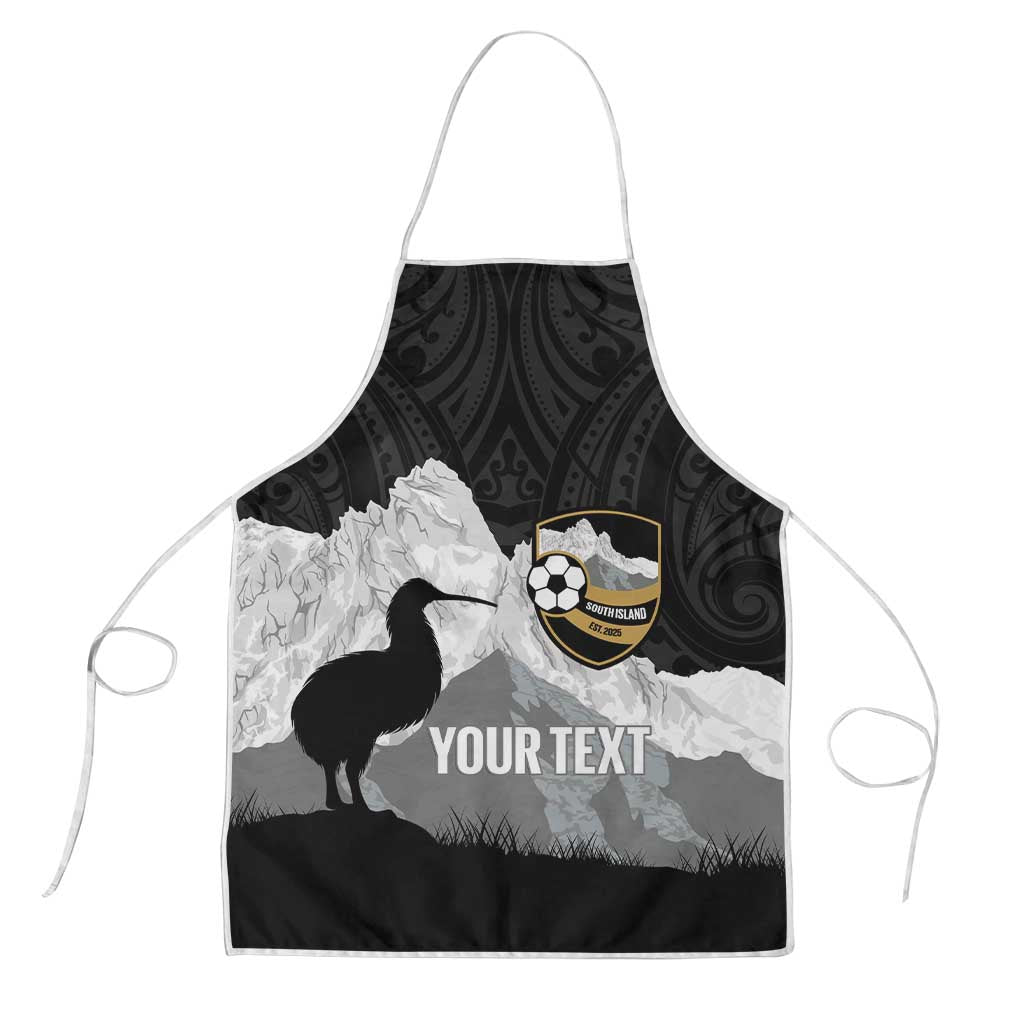 New Zealand South Island Football Custom Apron Aoraki Mount Cook With Kiwi Maori Pattern LT14 Black - Polynesian Pride