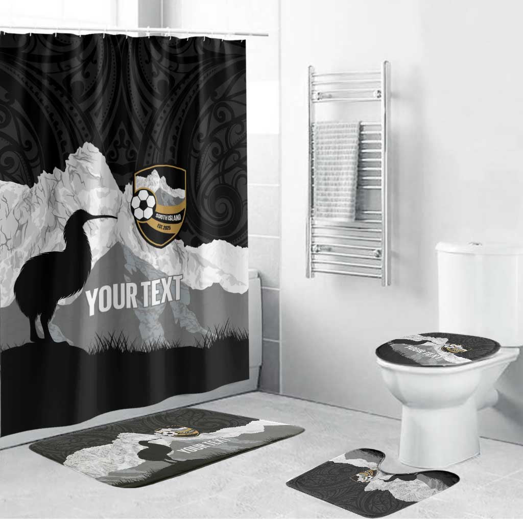 New Zealand South Island Football Custom Bathroom Set Aoraki Mount Cook With Kiwi Maori Pattern LT14 Bathroom Set (4 pcs) Black - Polynesian Pride