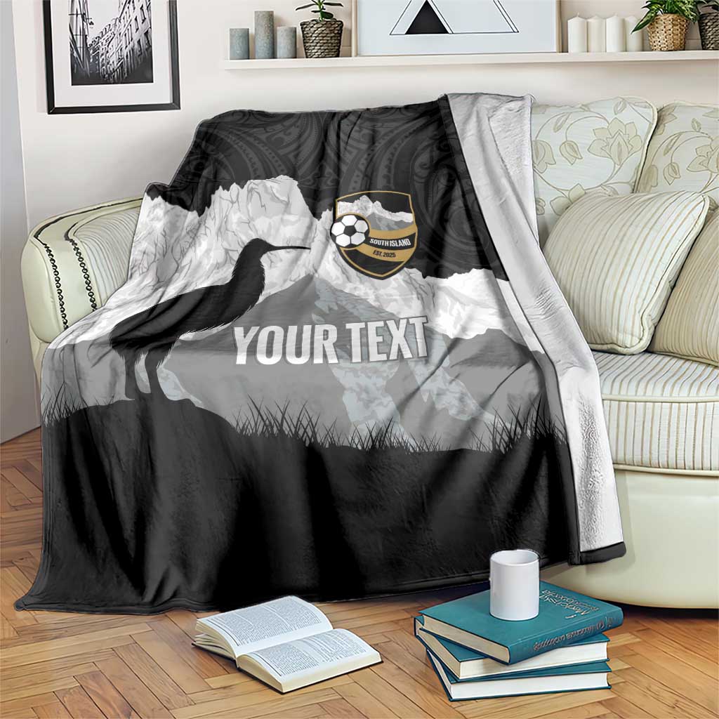 New Zealand South Island Football Custom Blanket Aoraki Mount Cook With Kiwi Maori Pattern LT14 Black - Polynesian Pride