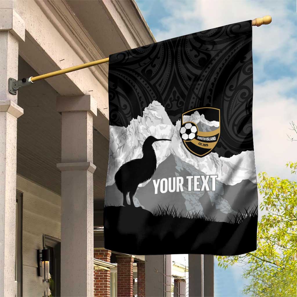 New Zealand South Island Football Custom Garden Flag Aoraki Mount Cook With Kiwi Maori Pattern LT14 House Flag Black - Polynesian Pride