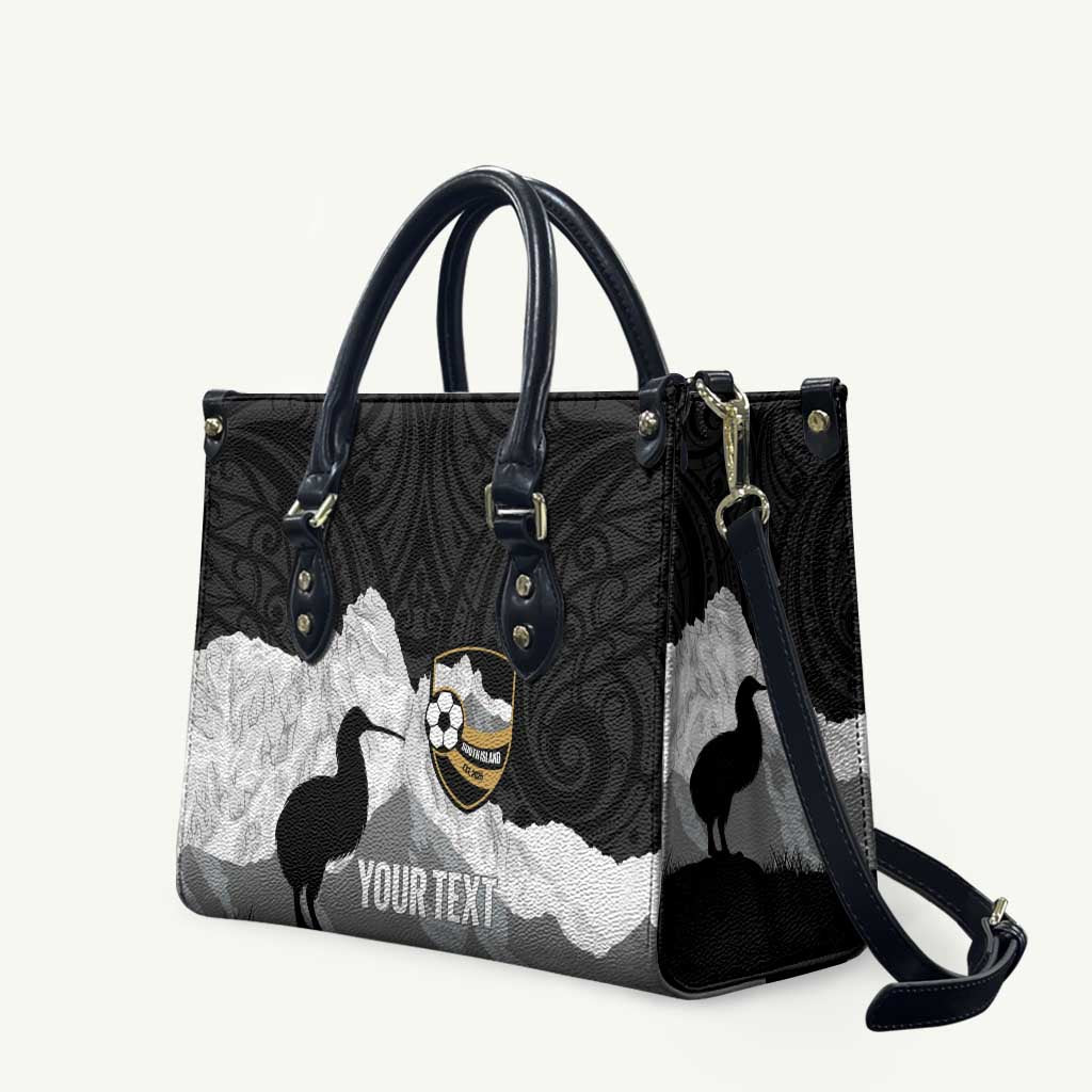 New Zealand South Island Football Custom Leather Bag Aoraki Mount Cook With Kiwi Maori Pattern LT14 Black - Polynesian Pride