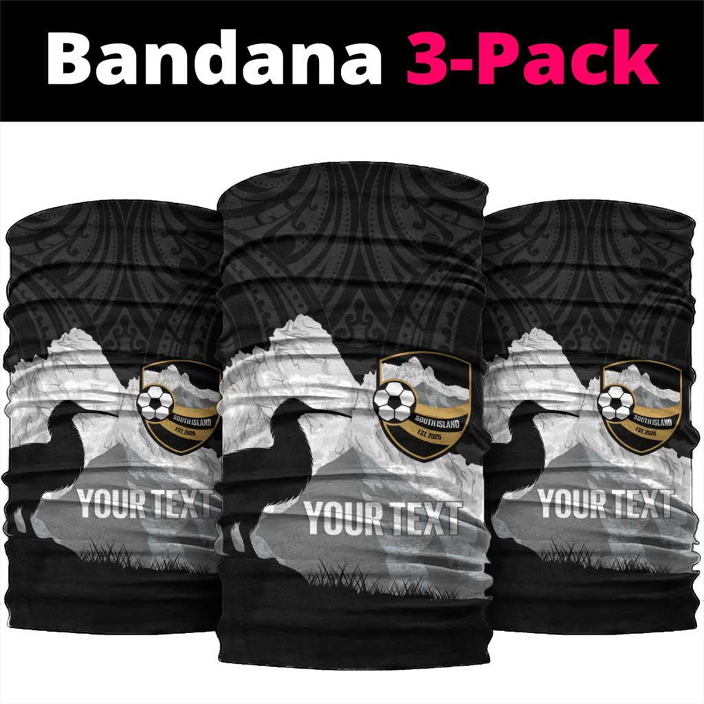 New Zealand South Island Football Custom Neck Gaiter Aoraki Mount Cook With Kiwi Maori Pattern LT14 package One Size: 25*50cm Black - Polynesian Pride