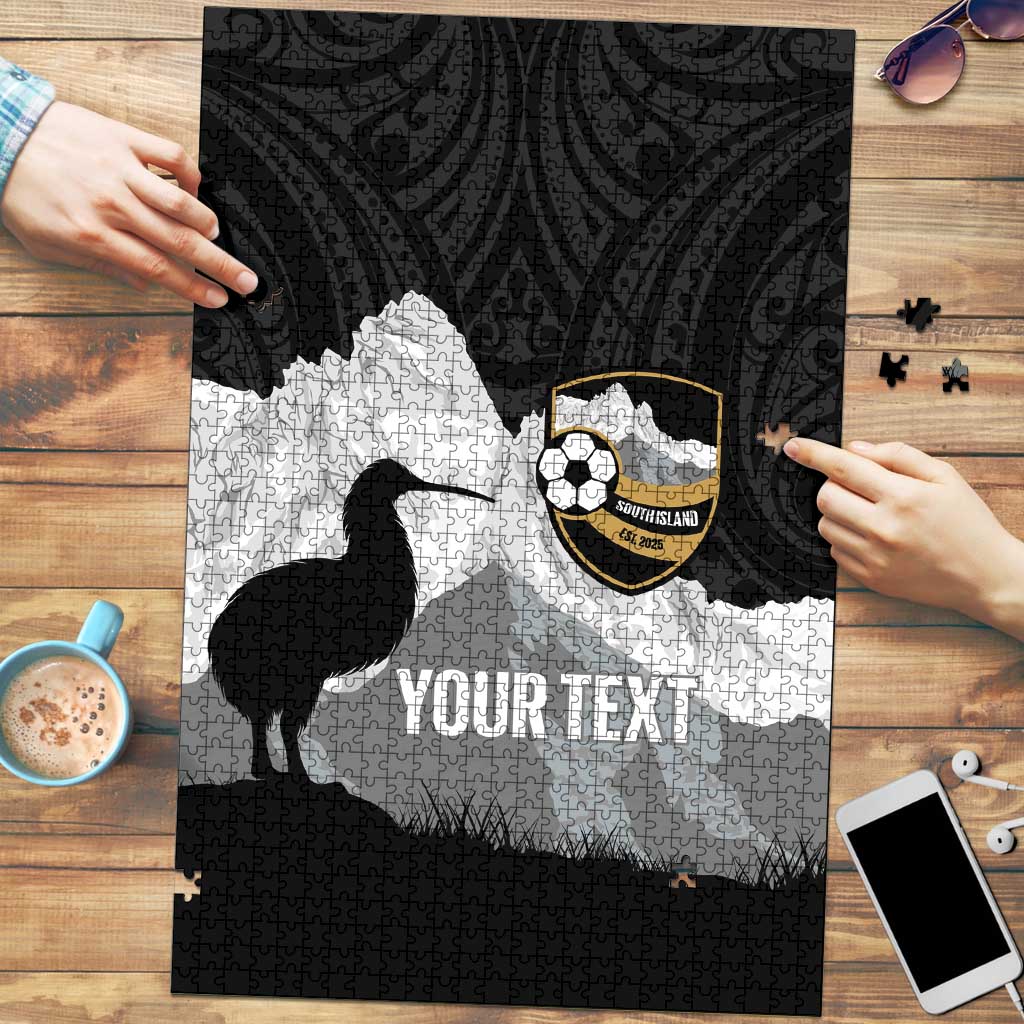 New Zealand South Island Football Custom Puzzle Aoraki Mount Cook With Kiwi Maori Pattern LT14 Black - Polynesian Pride