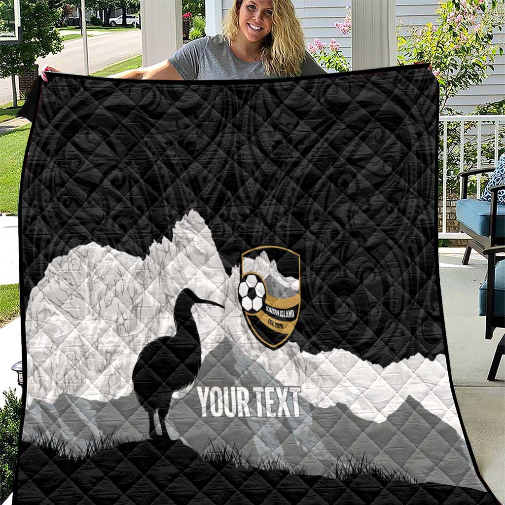 New Zealand South Island Football Custom Quilt Aoraki Mount Cook With Kiwi Maori Pattern LT14 Black - Polynesian Pride