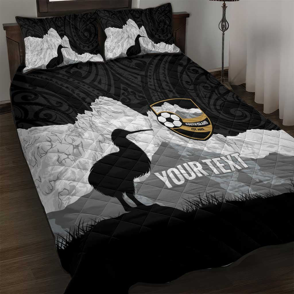 New Zealand South Island Football Custom Quilt Bed Set Aoraki Mount Cook With Kiwi Maori Pattern LT14 Black - Polynesian Pride