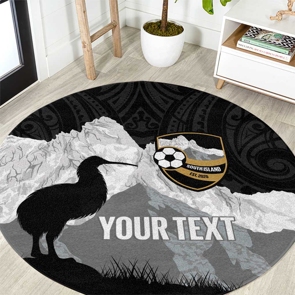 New Zealand South Island Football Custom Round Carpet Aoraki Mount Cook With Kiwi Maori Pattern LT14 Black - Polynesian Pride