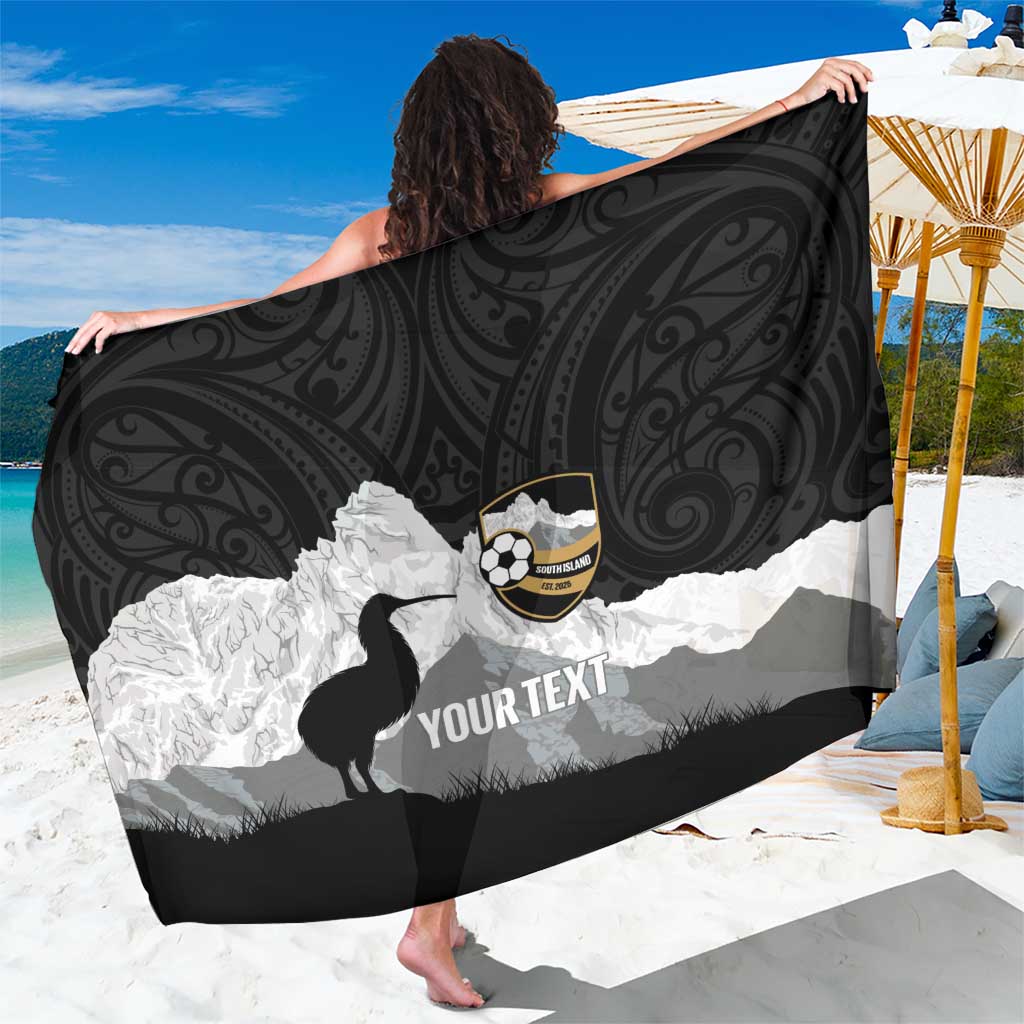 New Zealand South Island Football Custom Sarong Aoraki Mount Cook With Kiwi Maori Pattern LT14 One Size 44 x 66 inches Black - Polynesian Pride