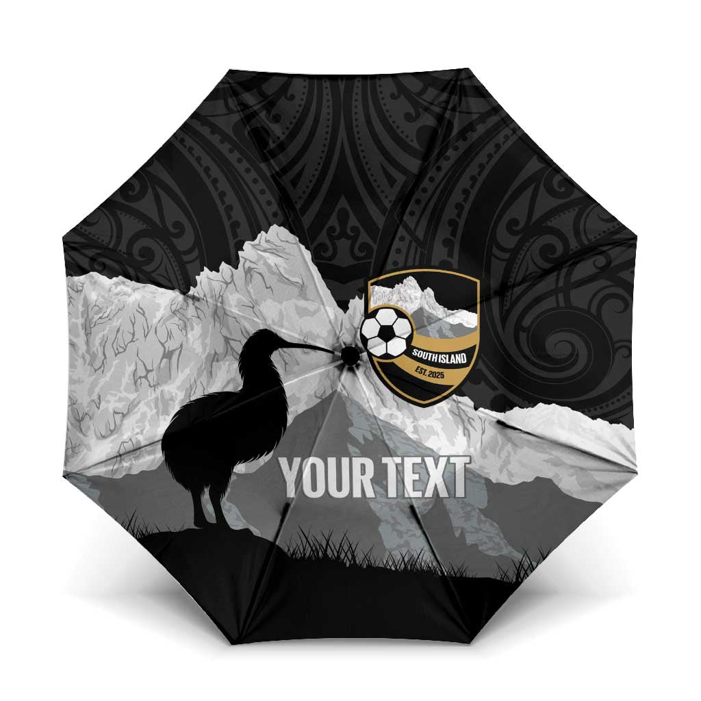 New Zealand South Island Football Custom Umbrella Aoraki Mount Cook With Kiwi Maori Pattern LT14 One Size Folded 11.42 inch Opened Diameter 37.4 inch Black - Polynesian Pride