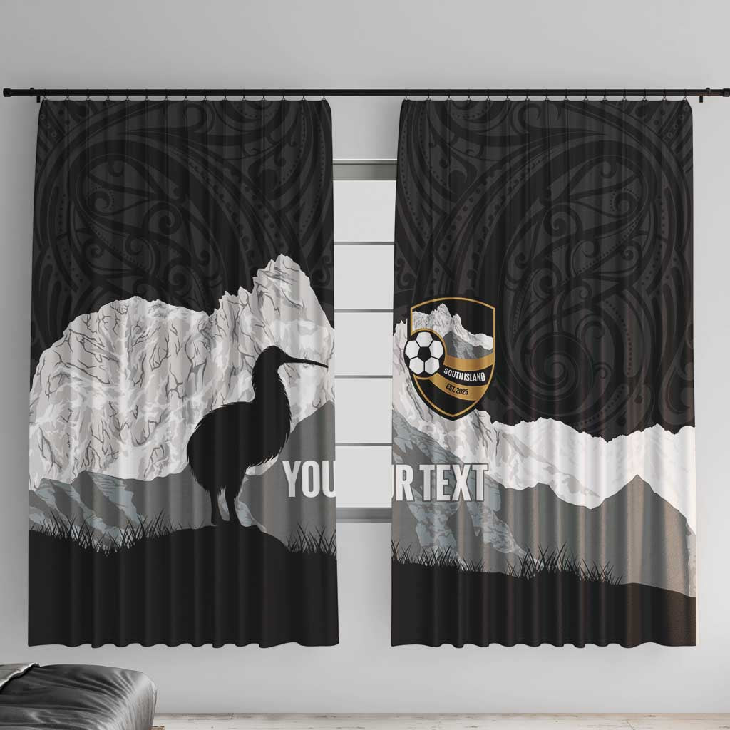 New Zealand South Island Football Custom Window Curtain Aoraki Mount Cook With Kiwi Maori Pattern LT14 With Hooks Black - Polynesian Pride