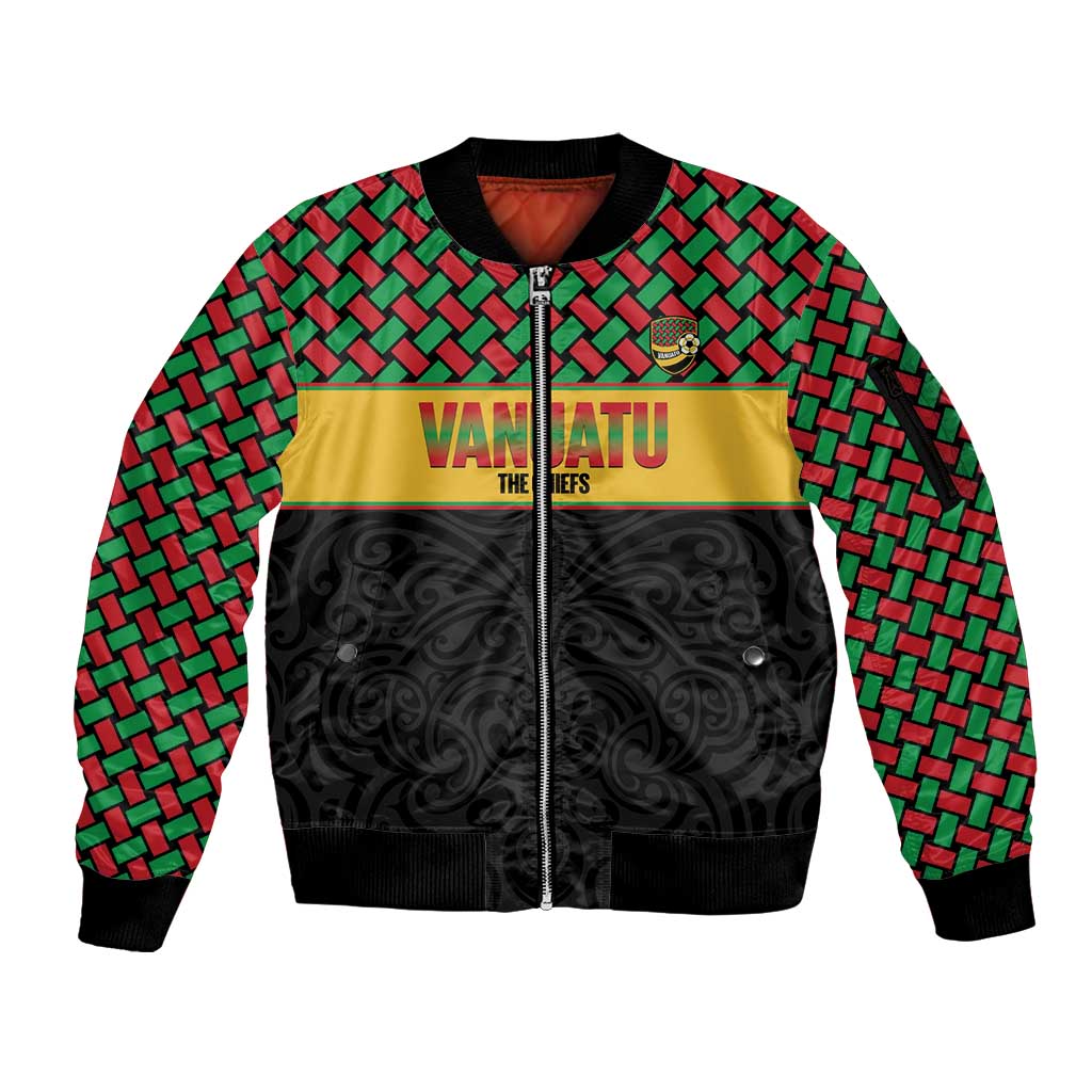 Vanuatu Football Custom Sleeve Zip Bomber Jacket Go Chiefs Basket-weave Pattern LT14 Unisex Black - Polynesian Pride