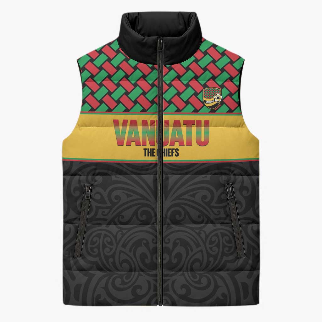 Vanuatu Football Custom Sleeveless Puffer Jacket Go Chiefs Basket-weave Pattern LT14 Unisex Black - Polynesian Pride