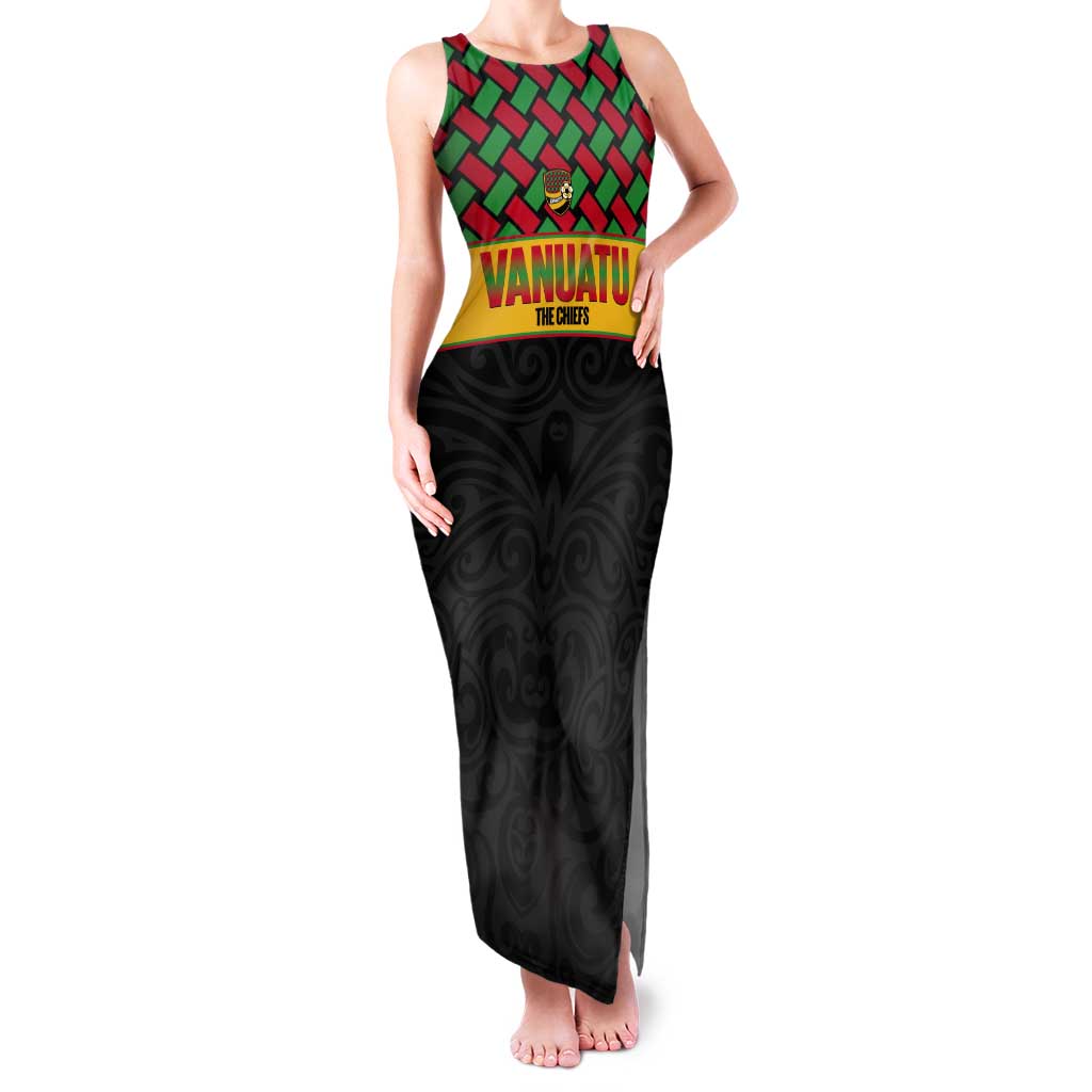 Vanuatu Football Custom Tank Maxi Dress Go Chiefs Basket-weave Pattern LT14 Women Black - Polynesian Pride