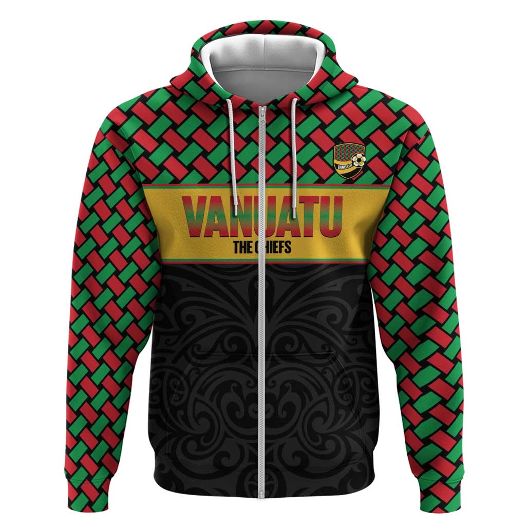 Vanuatu Football Custom Zip Hoodie Go Chiefs Basket-weave Pattern LT14 Zip Hoodie Black - Polynesian Pride
