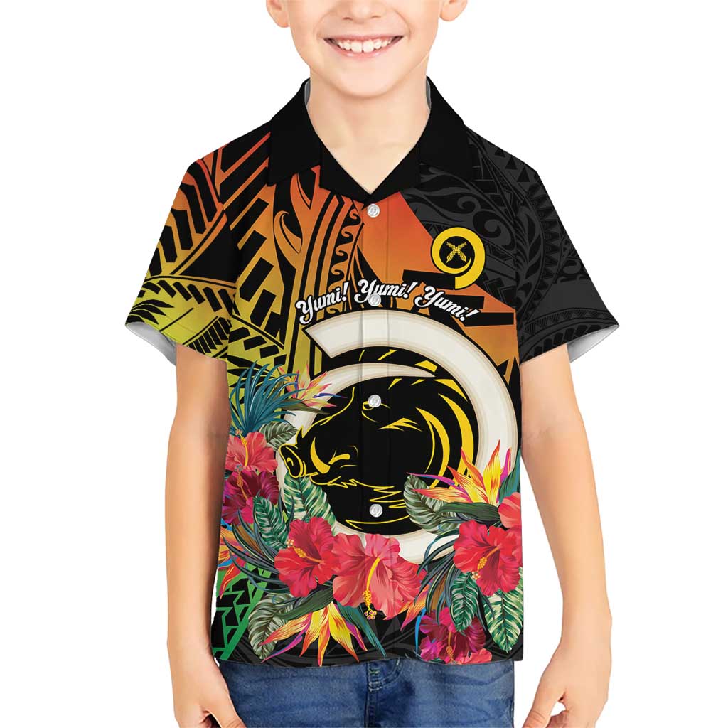 Vanuatu Boar Tusk Yumi Yumi Yumi Kid Hawaiian Shirt Independens Dei Long God Yumi Stanap LT14 Kid Black - Polynesian Pride