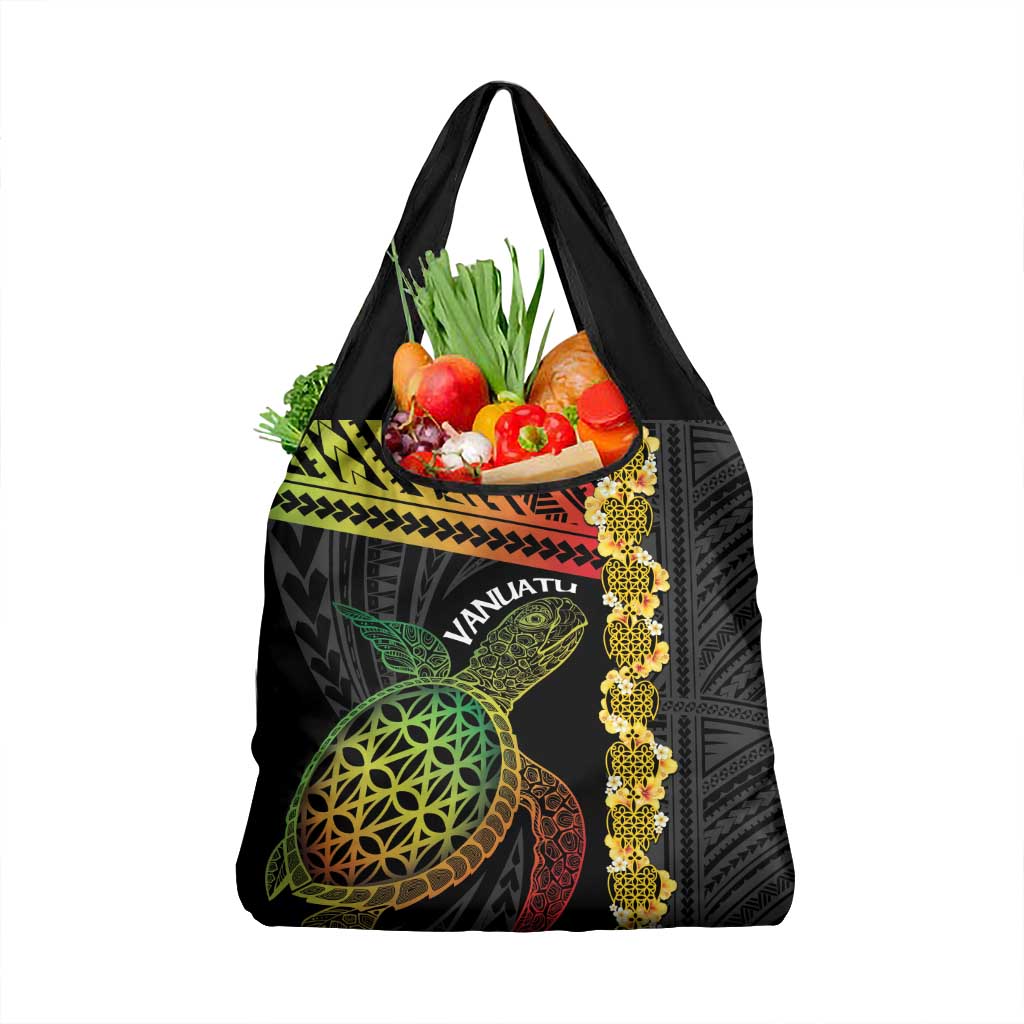 Vanuatu Sand Drawing Turtle Grocery Bag Happy Independence Day LT14 1-pack One Size Black - Polynesian Pride