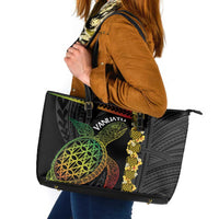 Vanuatu Sand Drawing Turtle Leather Tote Bag Happy Independence Day LT14 Black - Polynesian Pride