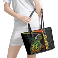 Vanuatu Sand Drawing Turtle Leather Tote Bag Happy Independence Day LT14 - Polynesian Pride