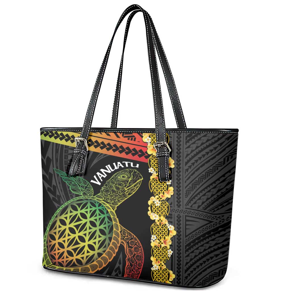 Vanuatu Sand Drawing Turtle Leather Tote Bag Happy Independence Day LT14 - Polynesian Pride