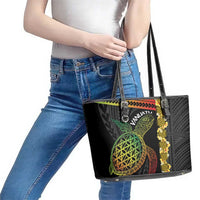 Vanuatu Sand Drawing Turtle Leather Tote Bag Happy Independence Day LT14 - Polynesian Pride