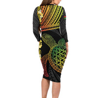 Vanuatu Sand Drawing Turtle Long Sleeve Bodycon Dress Happy Independence Day LT14 - Polynesian Pride