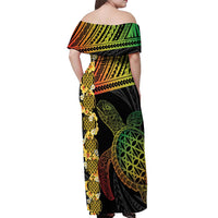 Vanuatu Sand Drawing Turtle Off Shoulder Maxi Dress Happy Independence Day LT14 - Polynesian Pride