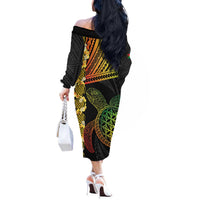 Vanuatu Sand Drawing Turtle Off The Shoulder Long Sleeve Dress Happy Independence Day LT14 - Polynesian Pride