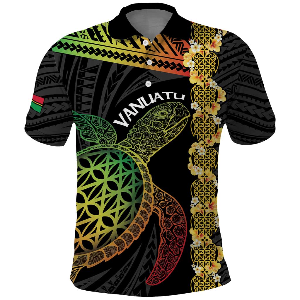 Vanuatu Sand Drawing Turtle Polo Shirt Happy Independence Day LT14 Black - Polynesian Pride