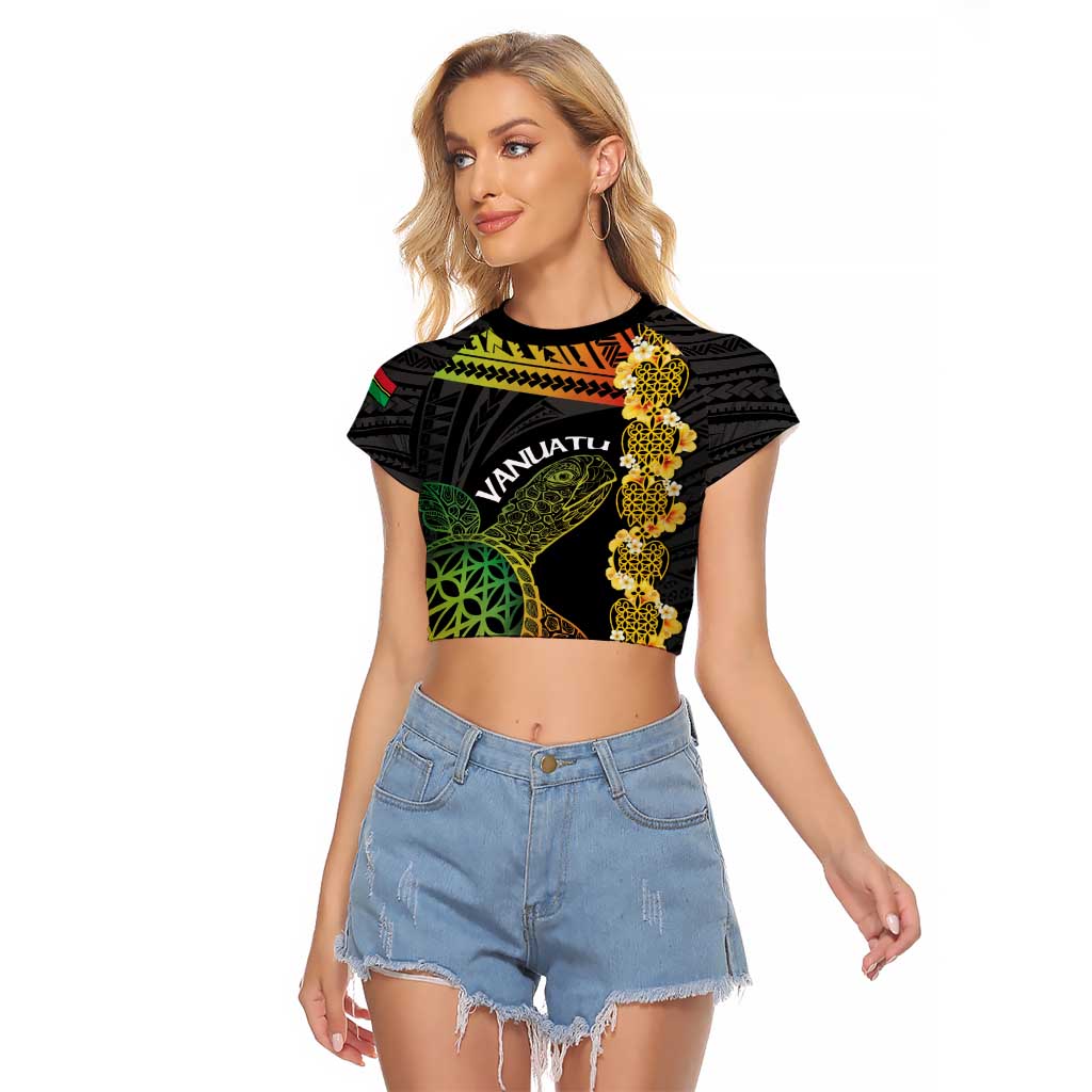 Vanuatu Sand Drawing Turtle Raglan Cropped T Shirt Happy Independence Day LT14 Female Black - Polynesian Pride