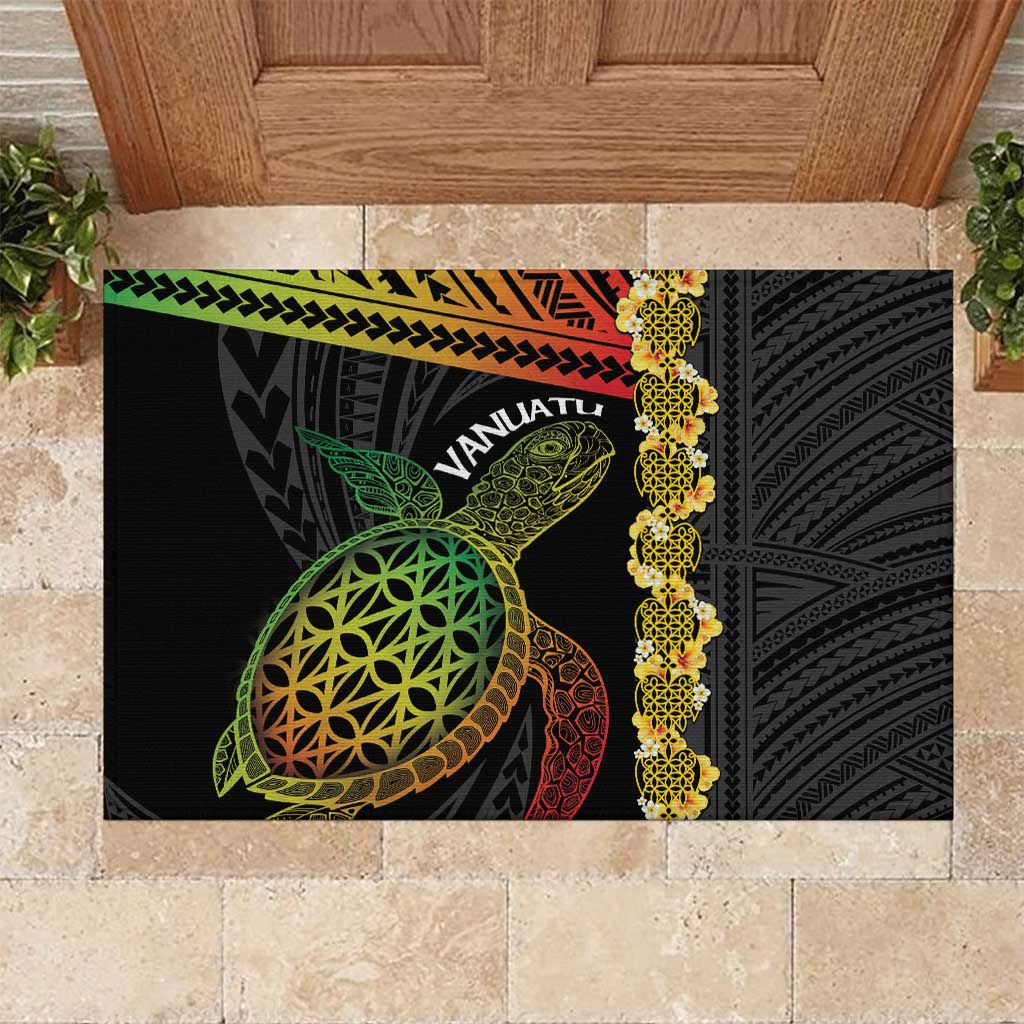 Vanuatu Sand Drawing Turtle Rubber Doormat Happy Independence Day LT14 Black - Polynesian Pride
