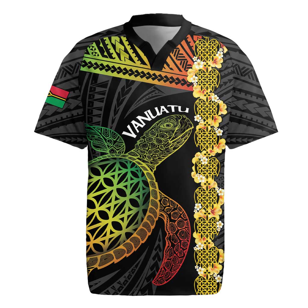 Vanuatu Sand Drawing Turtle Rugby Jersey Happy Independence Day LT14 Black - Polynesian Pride