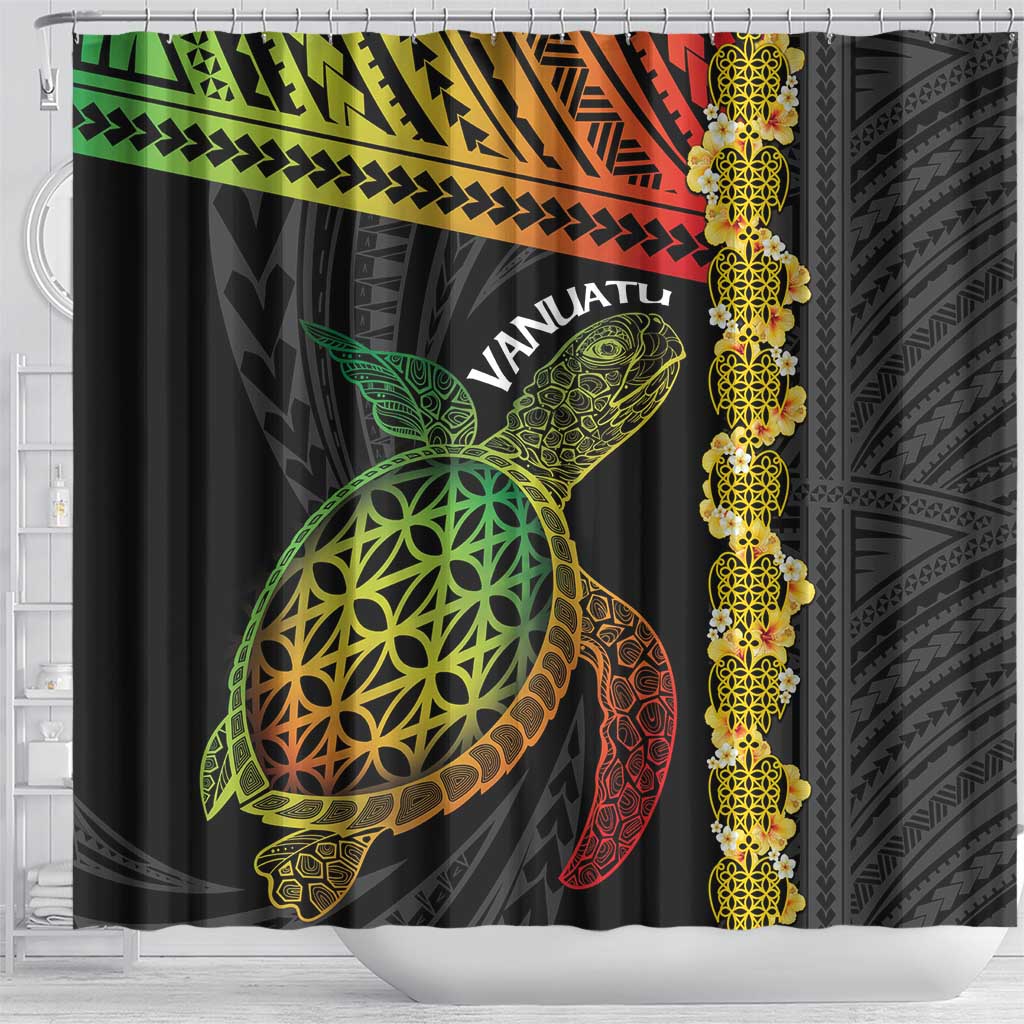 Vanuatu Sand Drawing Turtle Shower Curtain Happy Independence Day LT14 - Polynesian Pride