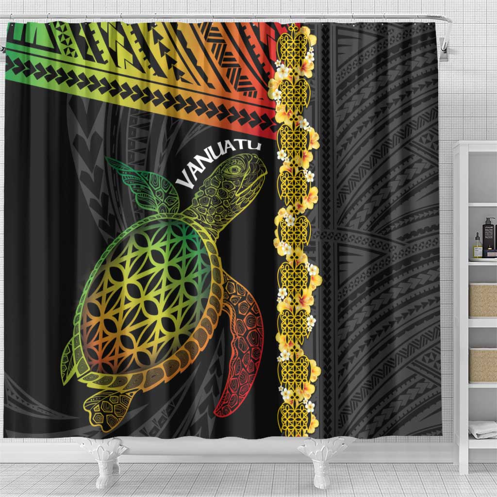 Vanuatu Sand Drawing Turtle Shower Curtain Happy Independence Day LT14 - Polynesian Pride