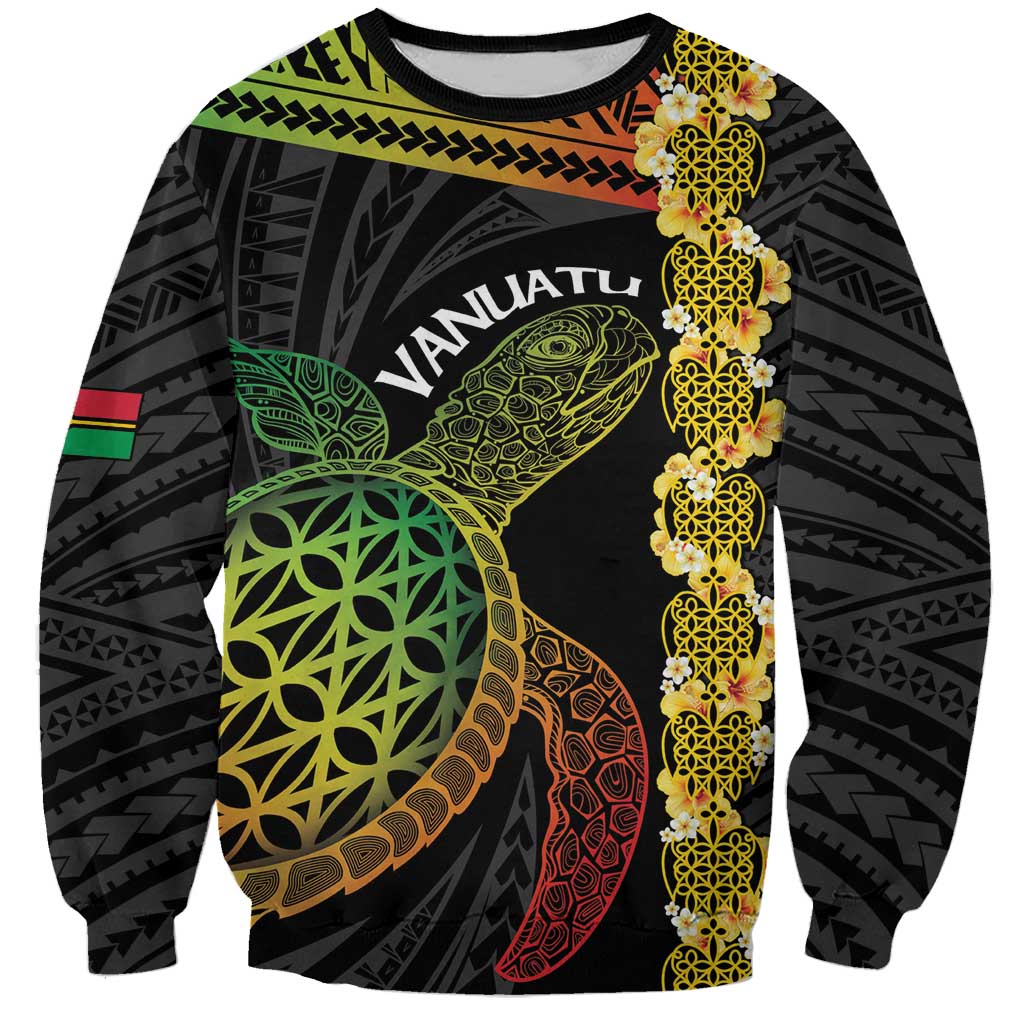 Vanuatu Sand Drawing Turtle Sweatshirt Happy Independence Day LT14 Unisex Black - Polynesian Pride