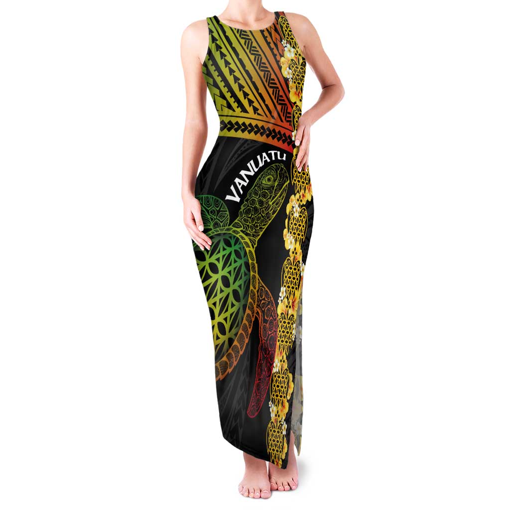 Vanuatu Sand Drawing Turtle Tank Maxi Dress Happy Independence Day LT14 Women Black - Polynesian Pride