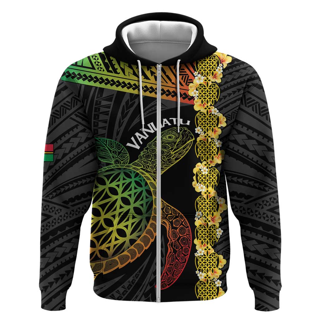 Vanuatu Sand Drawing Turtle Zip Hoodie Happy Independence Day LT14 Zip Hoodie Black - Polynesian Pride