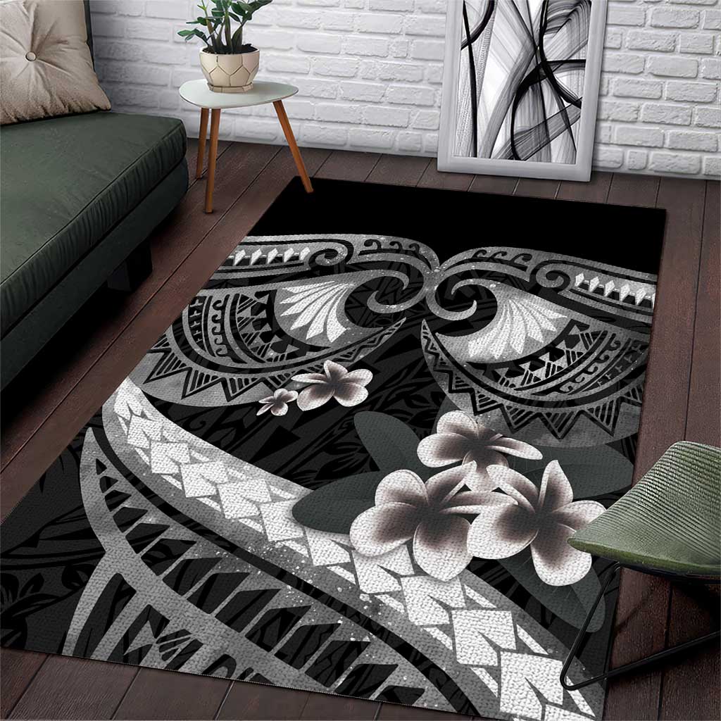 Black Polynesia Area Rug Tribal Pattern Tropical Frangipani LT14 Black - Polynesian Pride