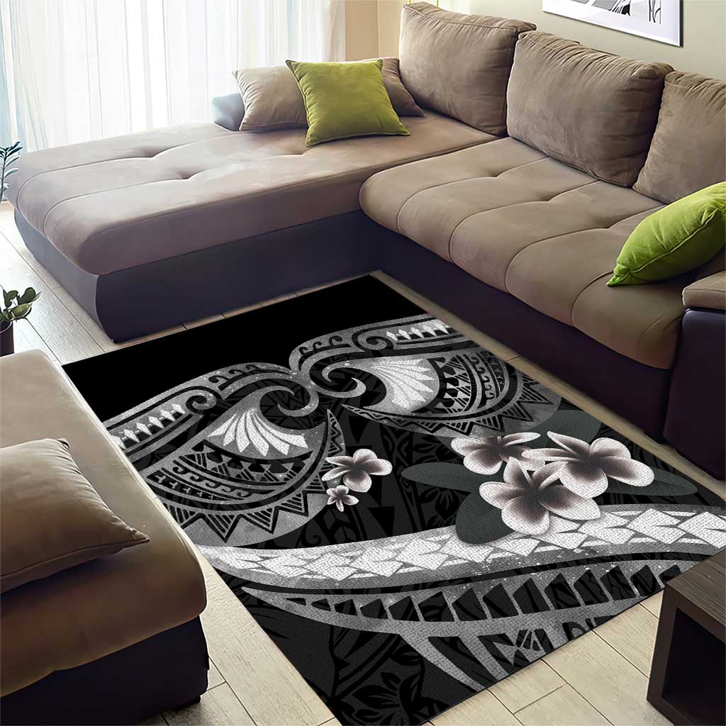 Black Polynesia Area Rug Tribal Pattern Tropical Frangipani LT14 - Polynesian Pride