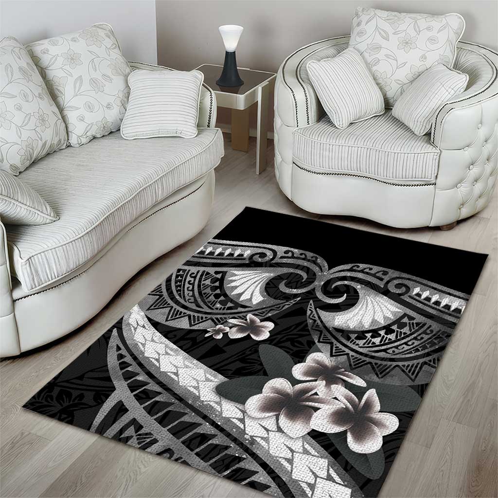 Black Polynesia Area Rug Tribal Pattern Tropical Frangipani LT14 - Polynesian Pride