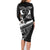 Black Polynesia Family Matching Long Sleeve Bodycon Dress and Hawaiian Shirt Tribal Pattern Tropical Frangipani