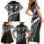 Black Polynesia Family Matching Short Sleeve Bodycon Dress and Hawaiian Shirt Tribal Pattern Tropical Frangipani