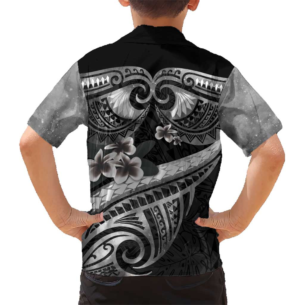 Black Polynesia Kid Hawaiian Shirt Tribal Pattern Tropical Frangipani LT14 - Polynesian Pride