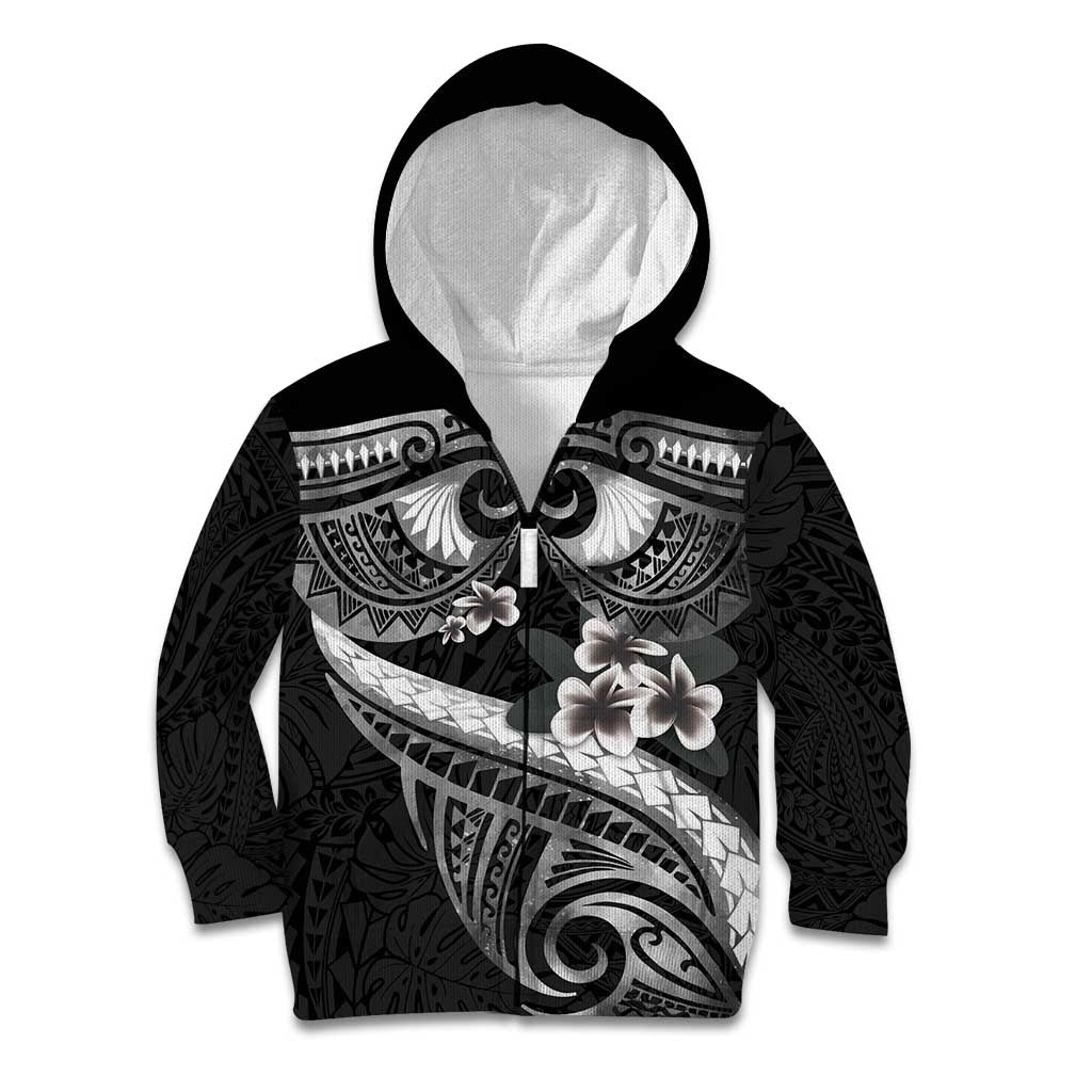 Black Polynesia Kid Hoodie Tribal Pattern Tropical Frangipani LT14 Zip Hoodie Black - Polynesian Pride