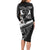 Black Polynesia Long Sleeve Bodycon Dress Tribal Pattern Tropical Frangipani