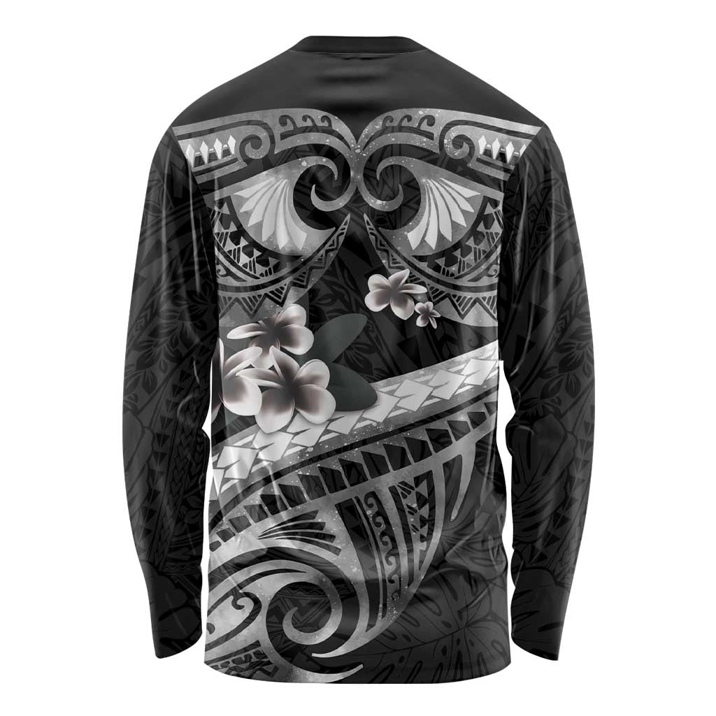 Black Polynesia Long Sleeve Shirt Tribal Pattern Tropical Frangipani LT14 - Polynesian Pride
