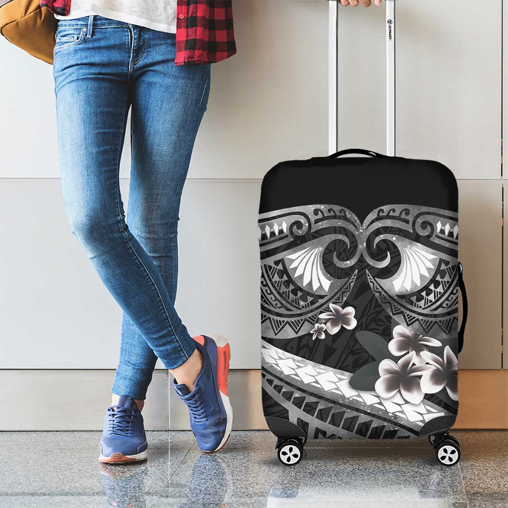 Black Polynesia Luggage Cover Tribal Pattern Tropical Frangipani LT14 - Polynesian Pride