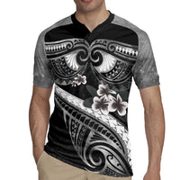 Black Polynesia Rugby Jersey Tribal Pattern Tropical Frangipani LT14 - Polynesian Pride