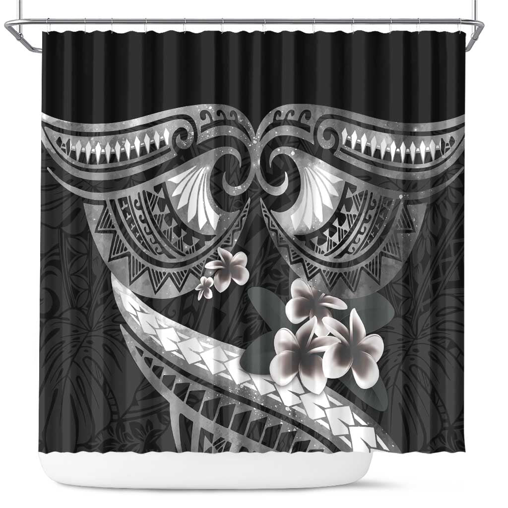 Black Polynesia Shower Curtain Tribal Pattern Tropical Frangipani LT14 Black - Polynesian Pride