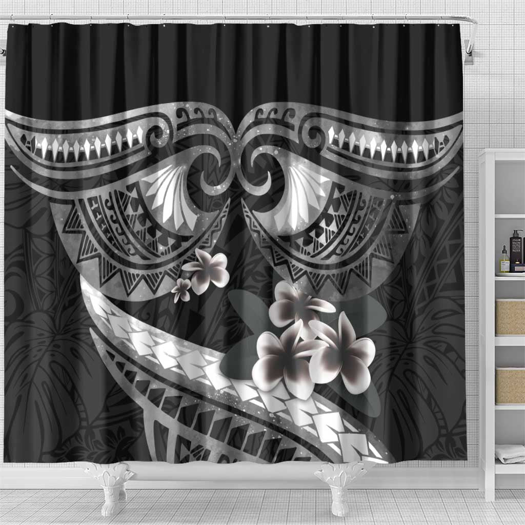 Black Polynesia Shower Curtain Tribal Pattern Tropical Frangipani LT14 - Polynesian Pride